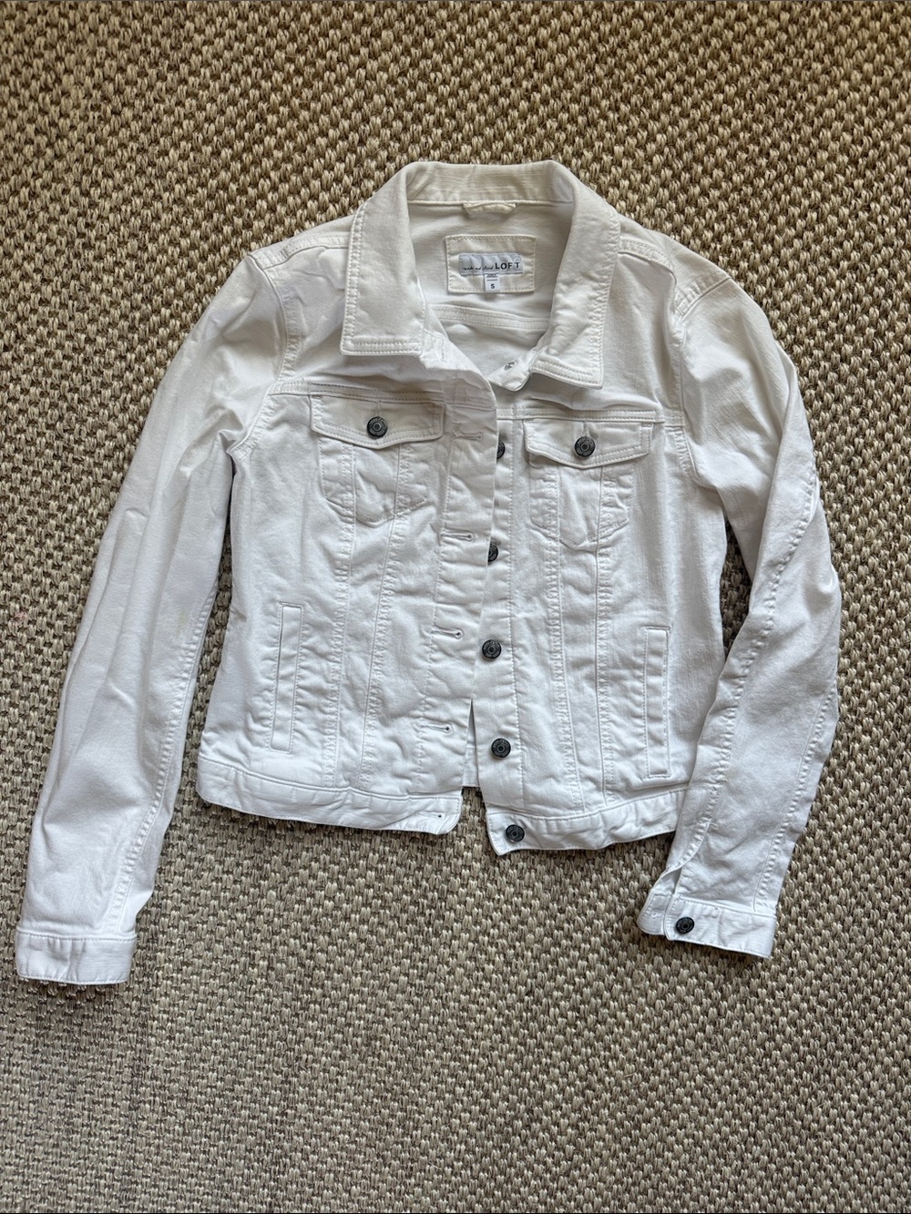 LOFT White Cotton Denim Trucker Jacket